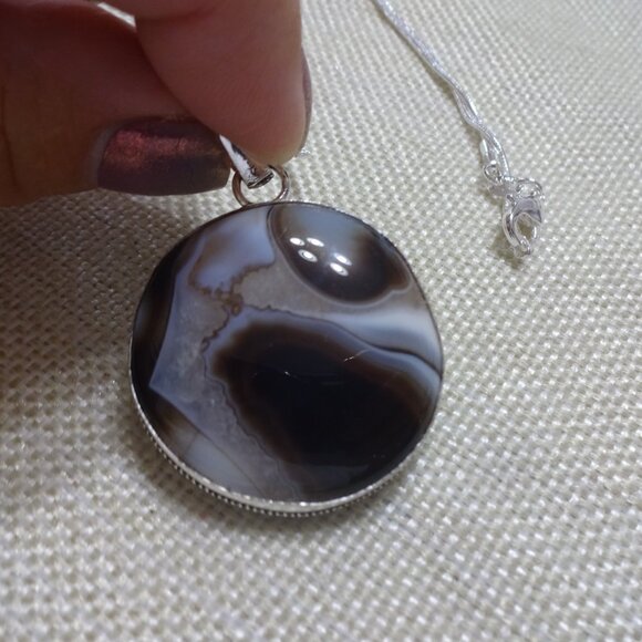Beautiful MONTANA AGATE Handmade Sterling 925 Pendant/Chain #272C - Picture 2 of 3